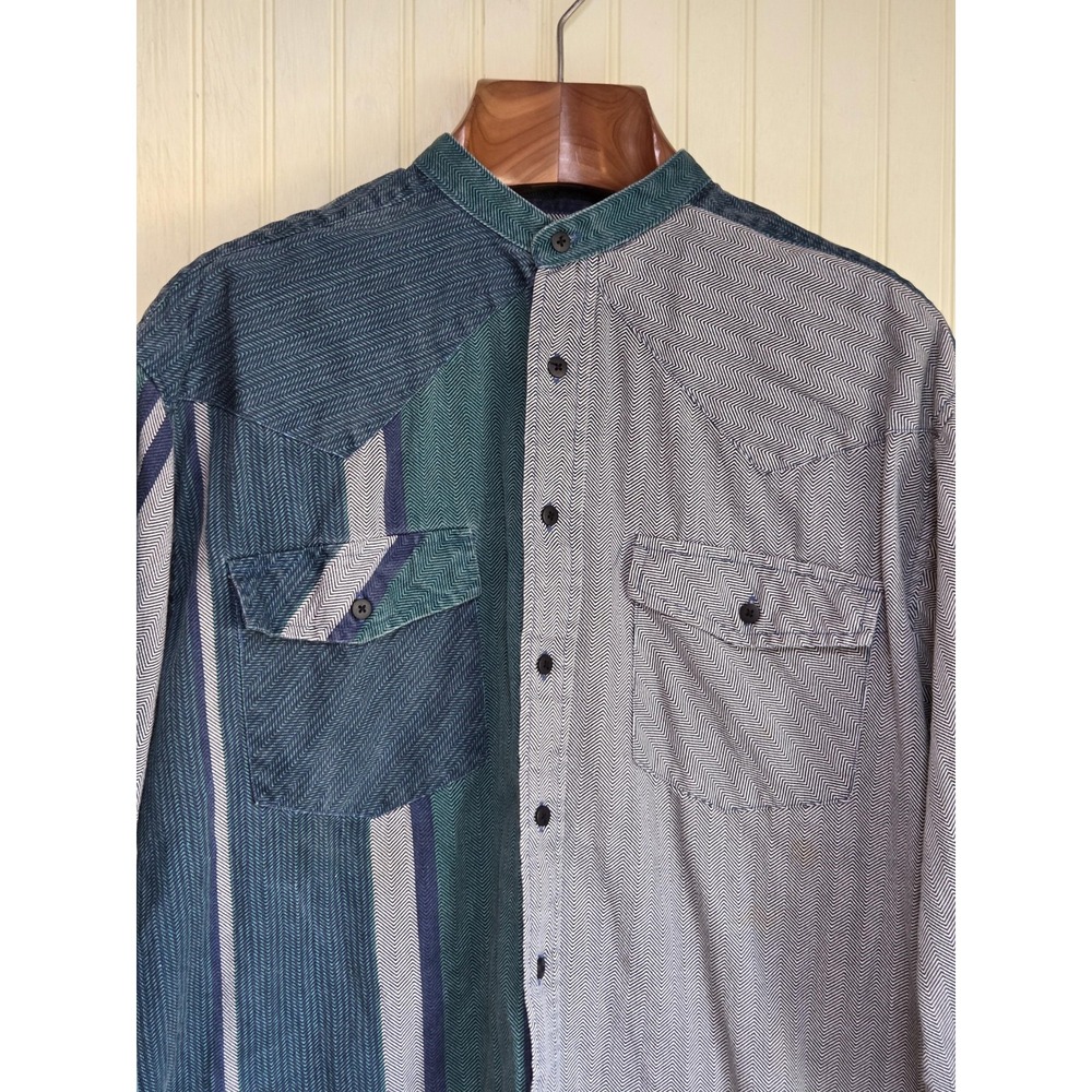 Vintage Plains Western Wear Shirt Mens 2XL Multicolor Colorblock Band Collar 90s